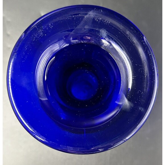 Vintage Handblown Deep Cobalt Blue Glass Flared Gooseneck Vase with Bulbous Base - Picture 5 of 6